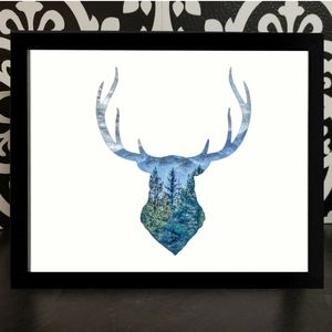 8x10 framed Deer Buck Cabin Rustic Forest Print
